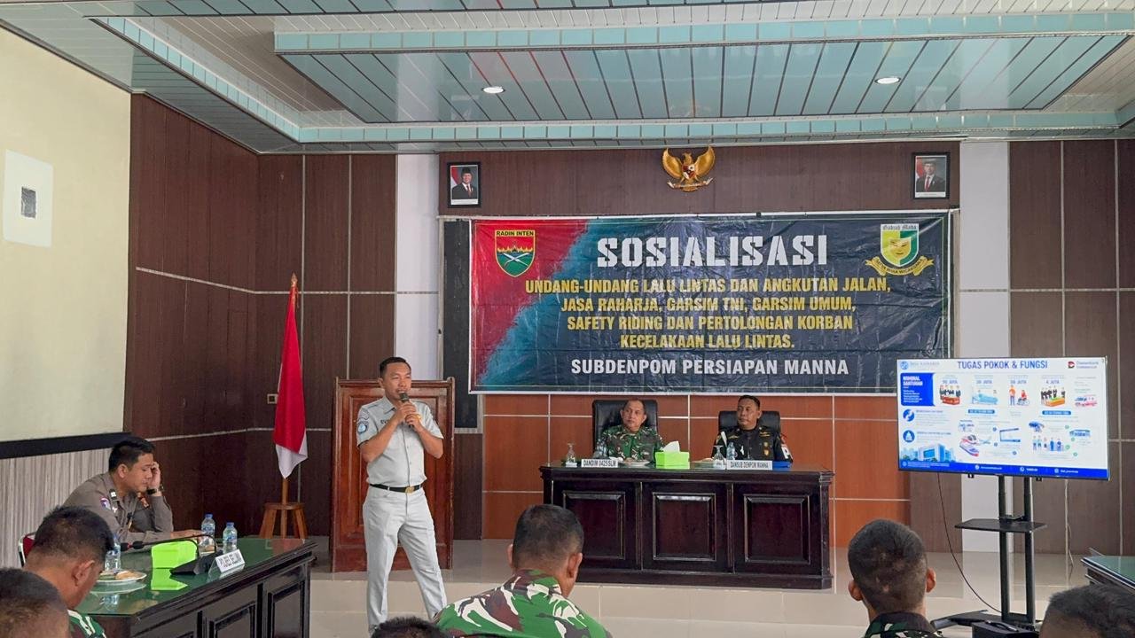 Jasa Raharja Hadiri Sosialisasi Keselamatan Berlalu Lintas di Subdenpom Persiapan Manna